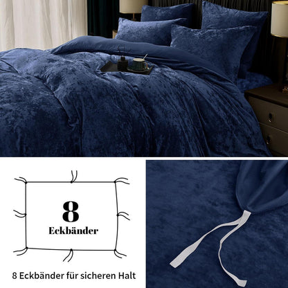 Samt Bettwäsche Set 135x200 Marine Blau, 4-teilig Luxus