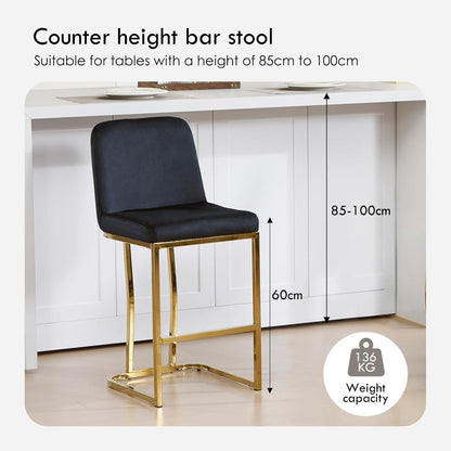 Barhocker Set 4er – Samt, Goldbein, Schwarz