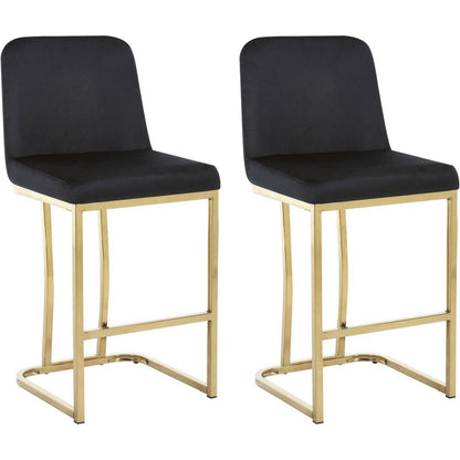 Barhocker Set 4er – Samt, Goldbein, Schwarz