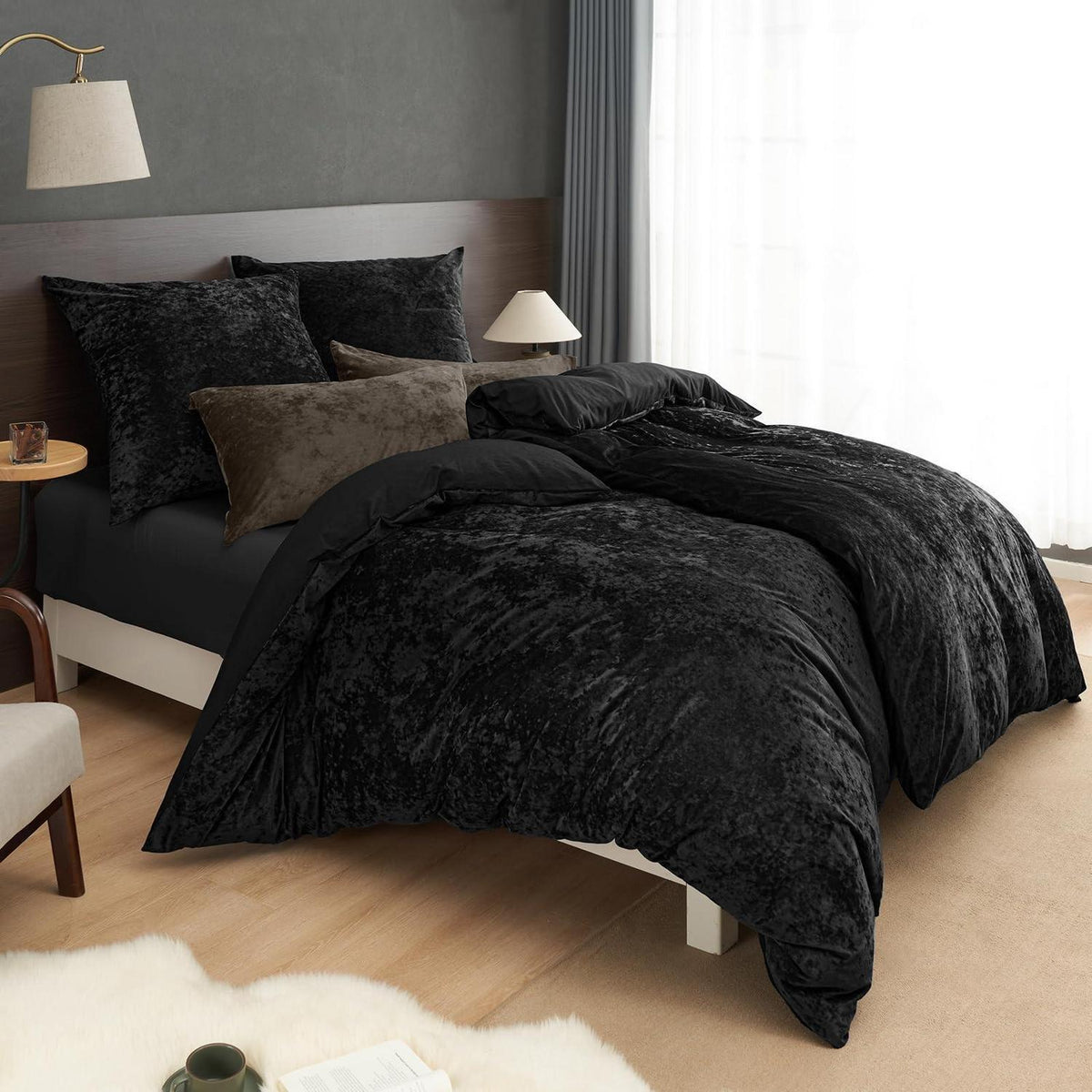 Samt Bettwäsche Set 135x200 Schwarz, 4-teilig Luxus
