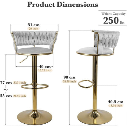 Barhocker Set 4er – Höhenverstellbar, Geflochtene Rückenlehne, Gold/Grau