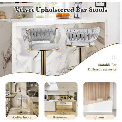 Barhocker Set 4er – Höhenverstellbar, Geflochtene Rückenlehne, Gold/Grau