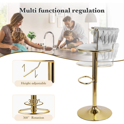 Barhocker Set 4er – Höhenverstellbar, Geflochtene Rückenlehne, Gold/Grau