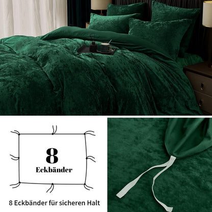 Samt Bettwäsche Set 135x200 Smaragd Grün, 4-teilig