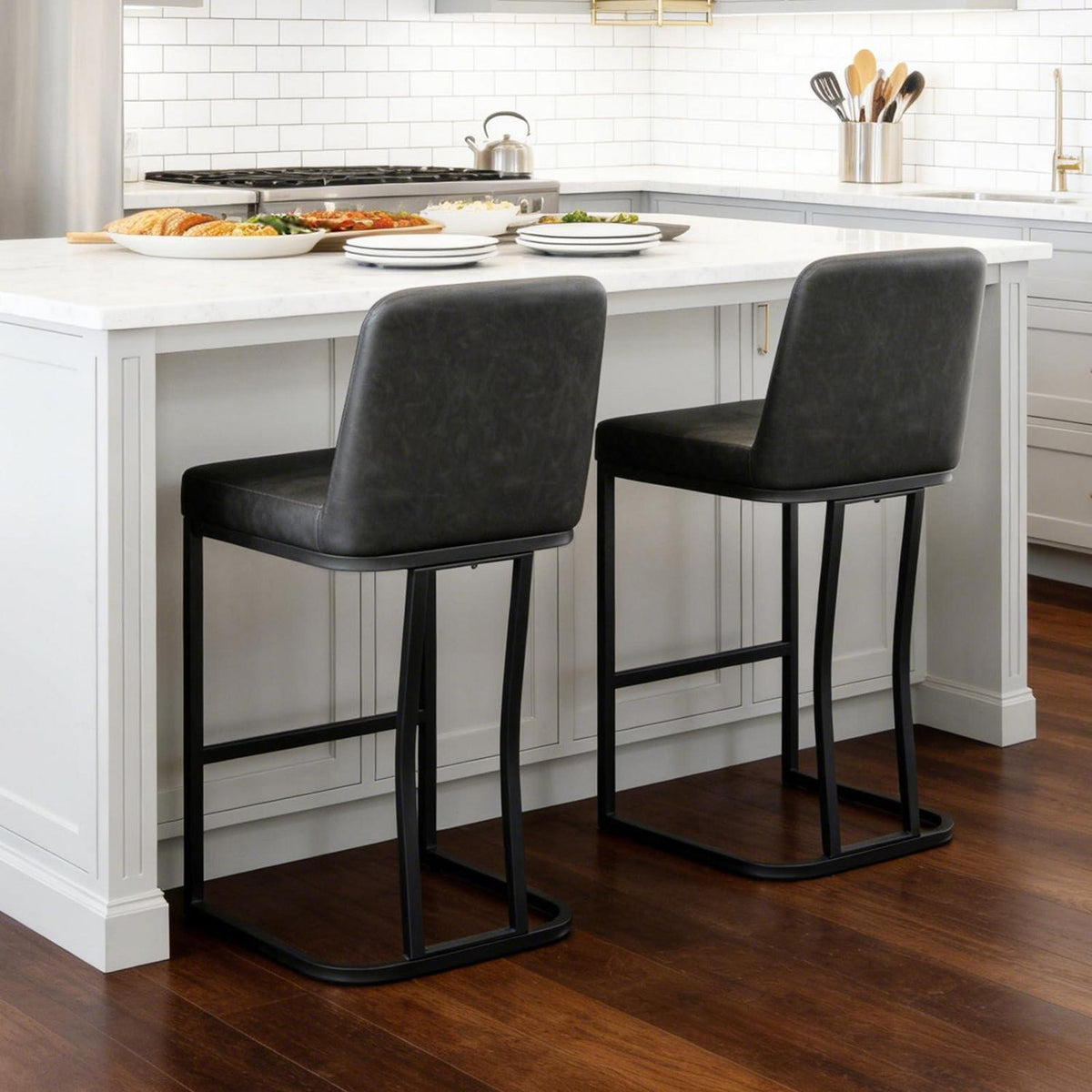 Barhocker Set Grau – Gepolsterte Tresenstühle mit Metallbein