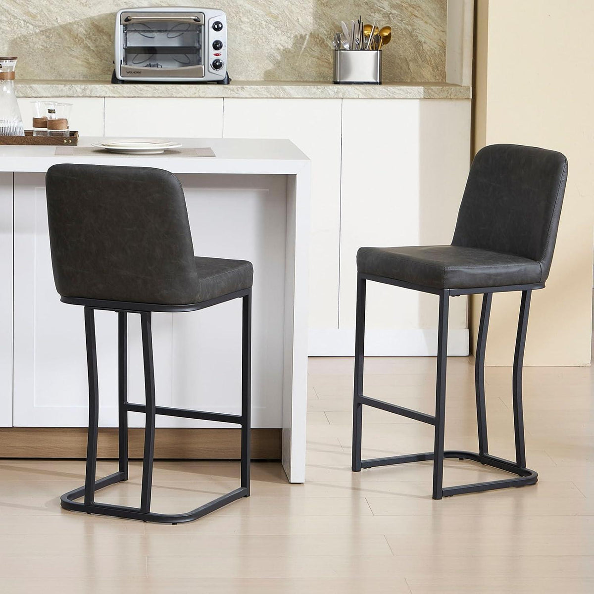 Barhocker Set Grau – Gepolsterte Tresenstühle mit Metallbein