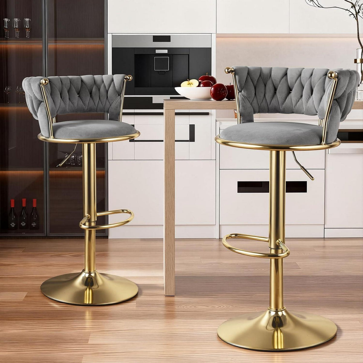 Höhenverstellbarer Barhocker 2er Set – Gold/Dunkelgrau