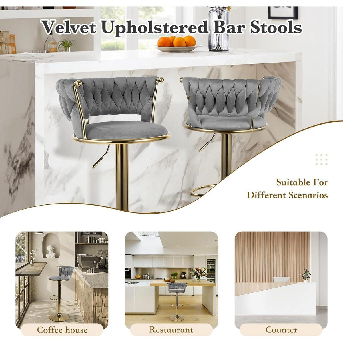 Höhenverstellbarer Barhocker 2er Set – Gold/Dunkelgrau