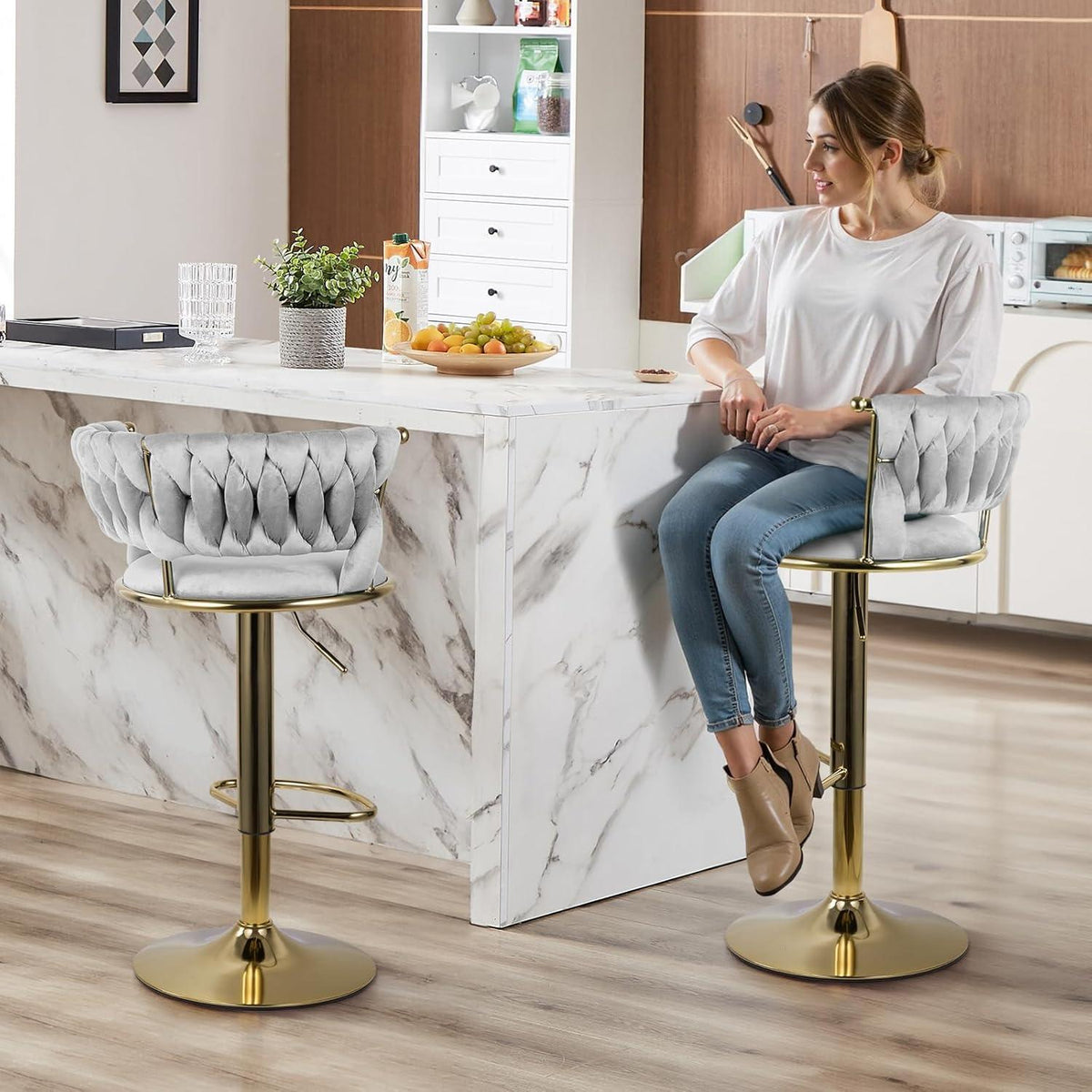 Höhenverstellbarer Barhocker 2er Set | Ergonomisch & Drehbar