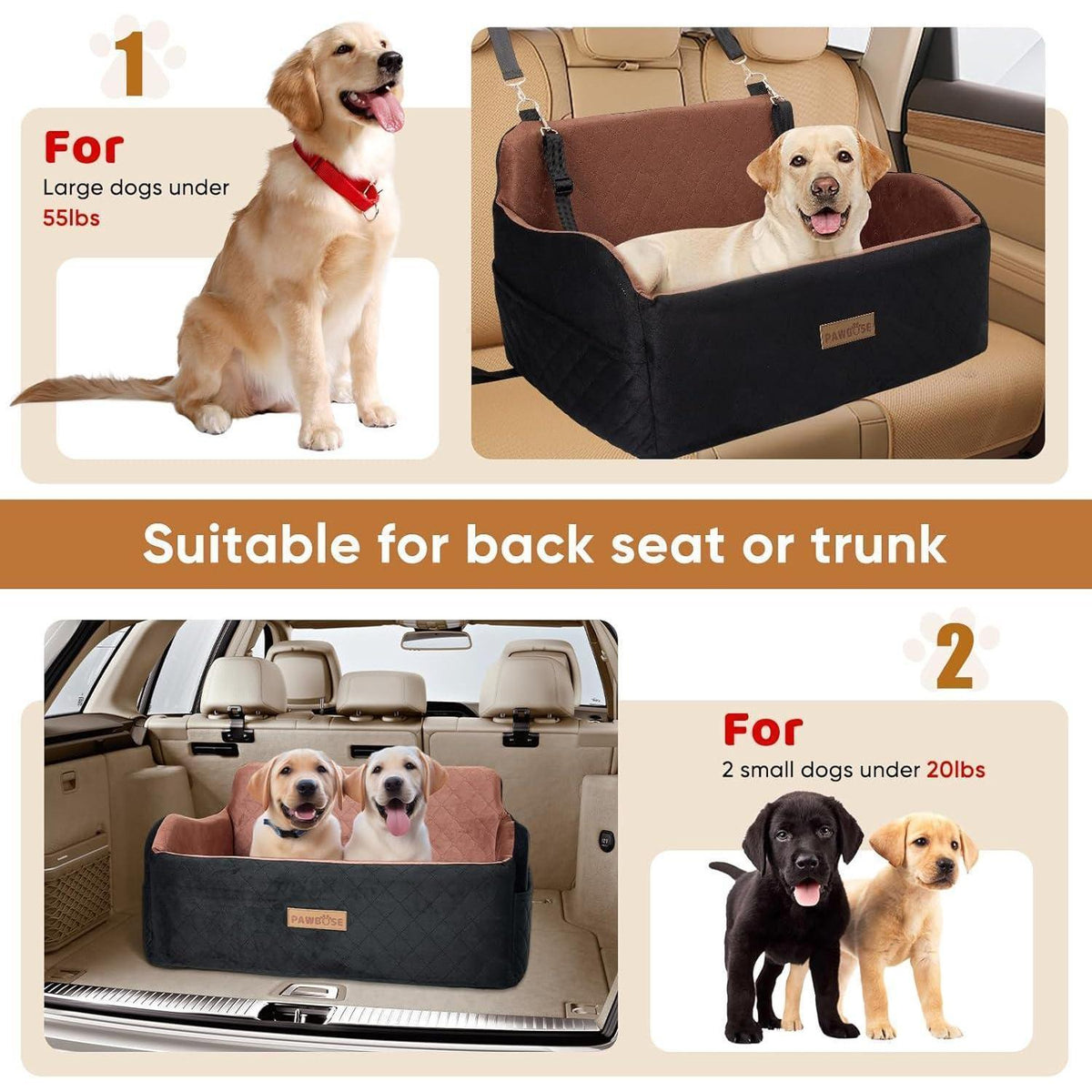 Hunde-Autositz mit Memory-Schaum & Sicherheitsgurten