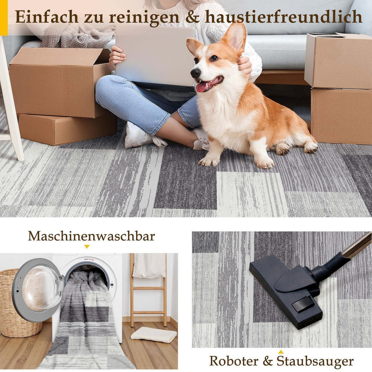 Grauer Teppich 200x300cm Waschbar Modern Rechteckig