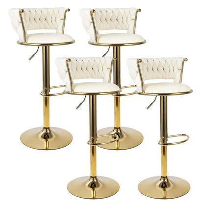 Barhocker Set 4er – Höhenverstellbar, Geflochten, Gold/Beige