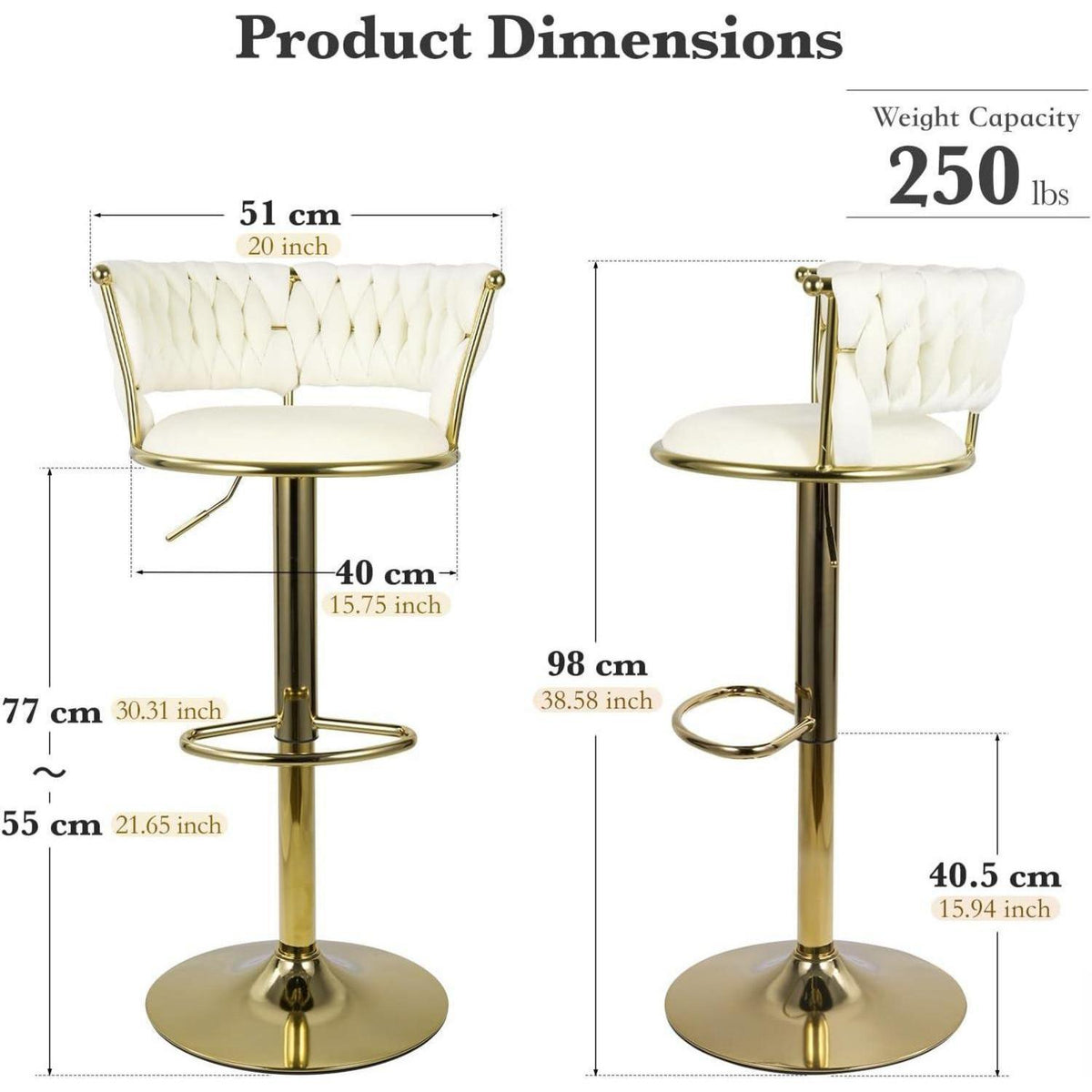 Barhocker Set 4er – Höhenverstellbar, Geflochten, Gold/Beige
