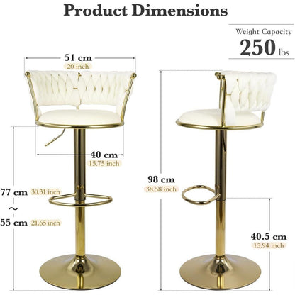 Barhocker Set 4er – Höhenverstellbar, Geflochten, Gold/Beige