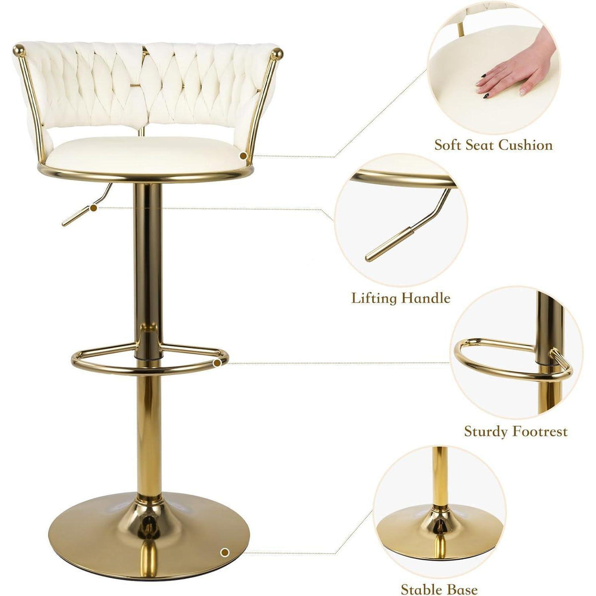 Barhocker Set 4er – Höhenverstellbar, Geflochten, Gold/Beige