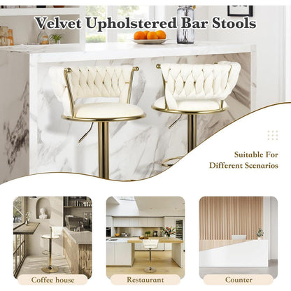 Barhocker Set 4er – Höhenverstellbar, Geflochten, Gold/Beige