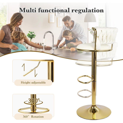Barhocker Set 4er – Höhenverstellbar, Geflochten, Gold/Beige