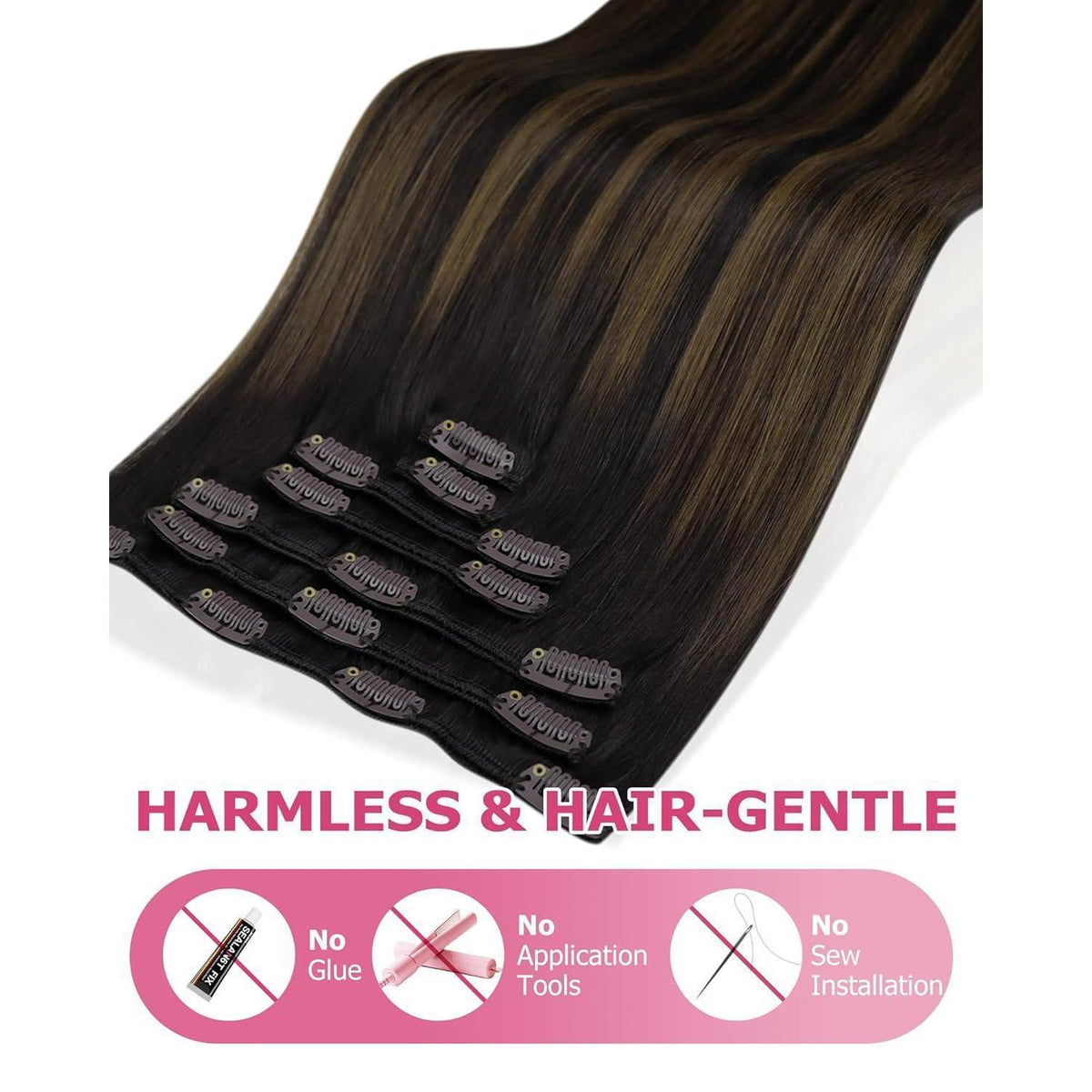 Echthaar Clip-in Extensions Ombre Braun 40cm