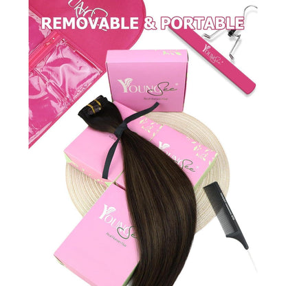Echthaar Clip-in Extensions Ombre Braun 40cm