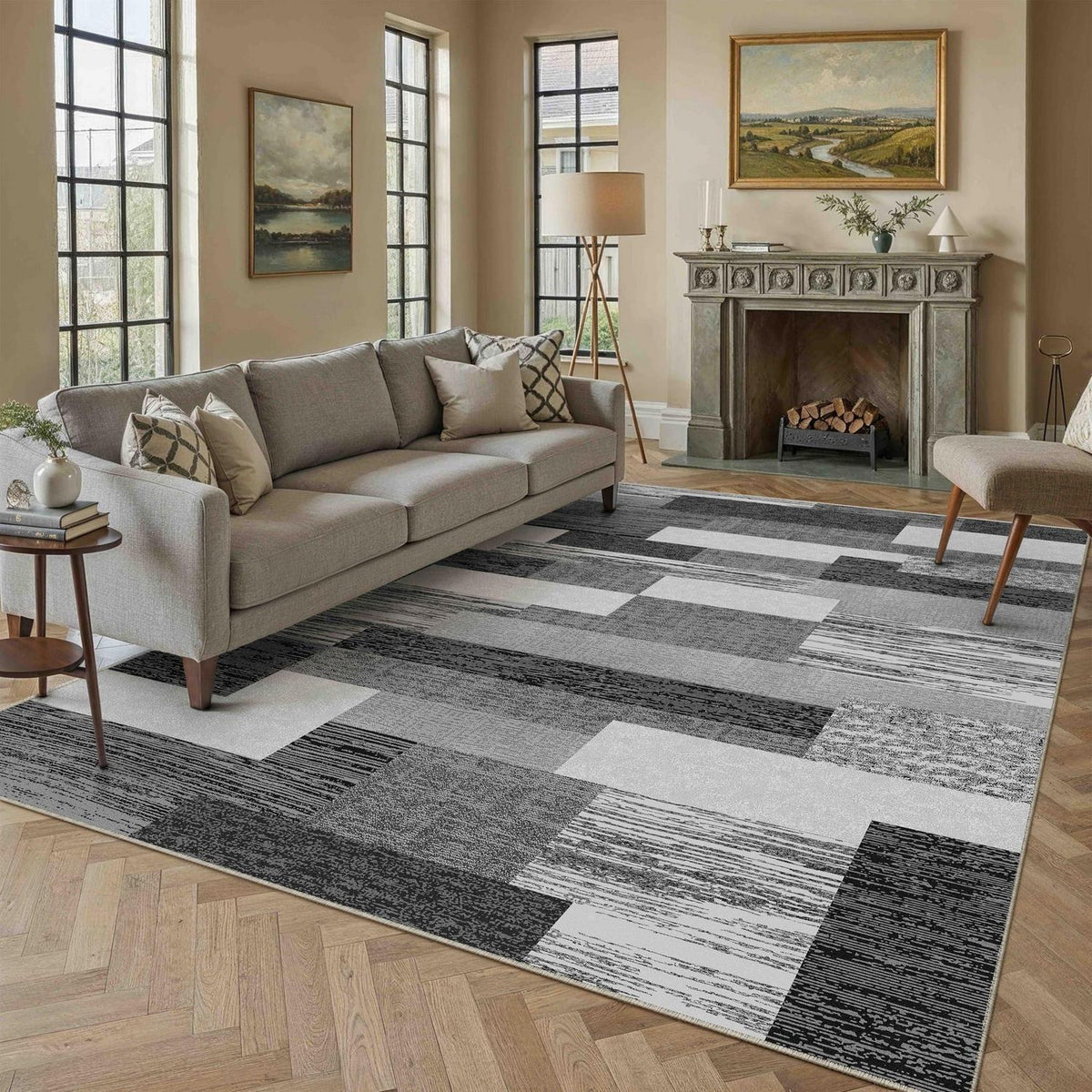 Waschbarer Teppich Schwarz 300x400cm – Modern & Rutschfest