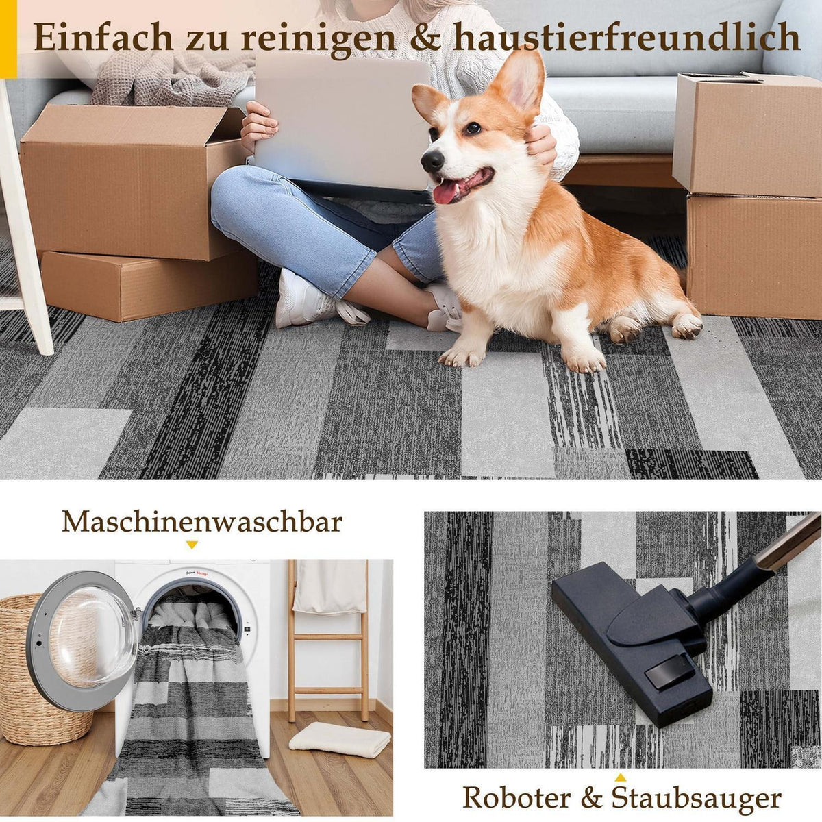 Waschbarer Teppich Schwarz 300x400cm – Modern & Rutschfest