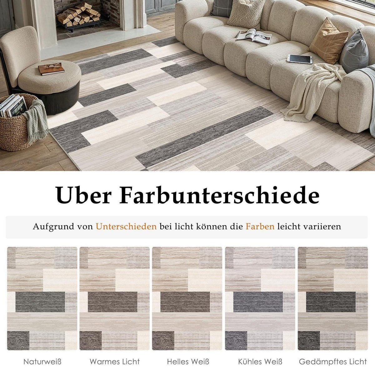 Läufer Flur Teppich Beige 60x180cm Waschbar Modern