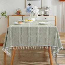 Grüne Baumwoll-Leinen Tischdecke mit Quasten | Rechteckig 140x180cm