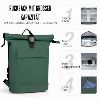Rolltop Rucksack Dunkelgrün – Wasserdichter 17" Laptop Rucksack