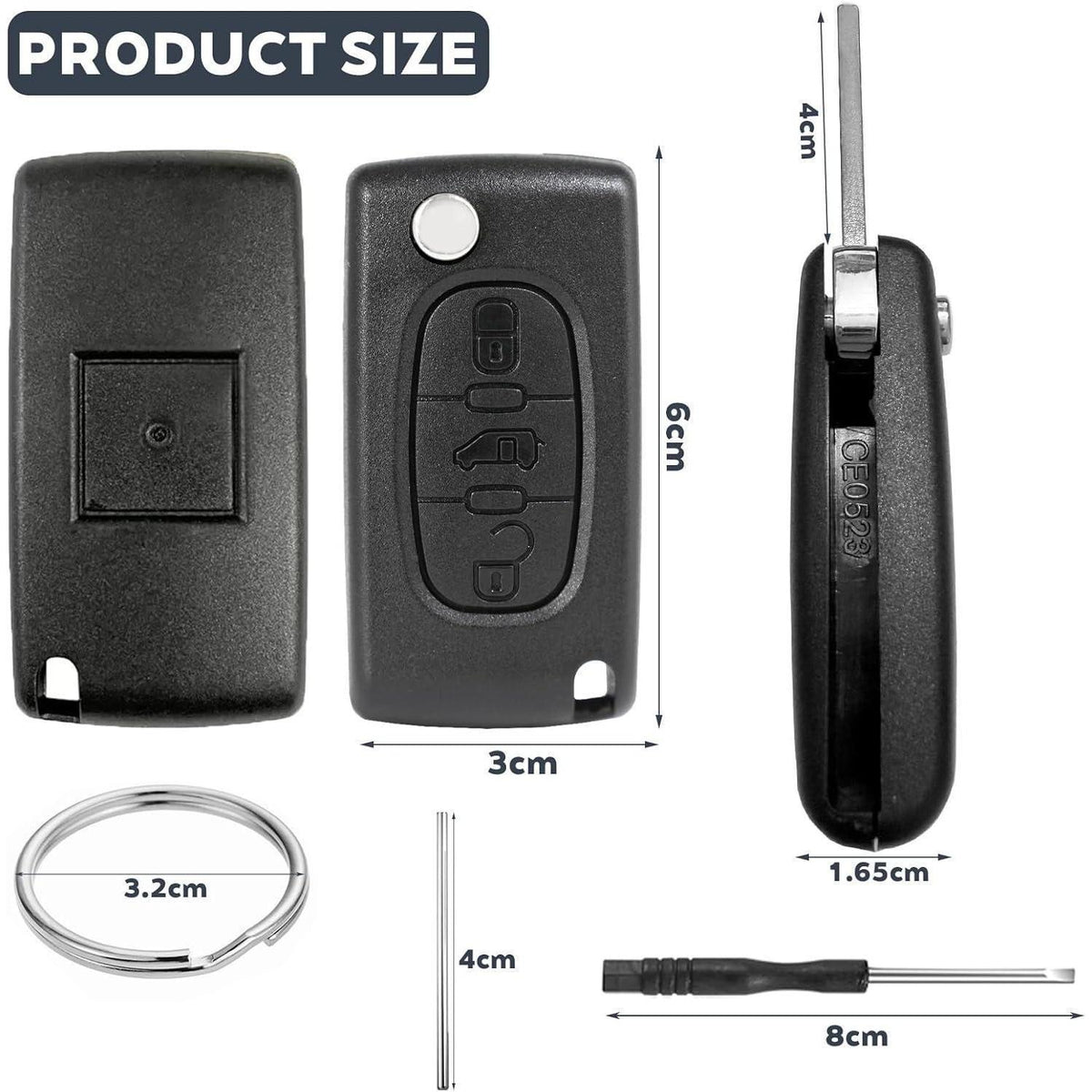 3-Tasten Autoschlüssel Gehäuse CE0523 VA2 für Peugeot/Citroen/Fiat/Toyota