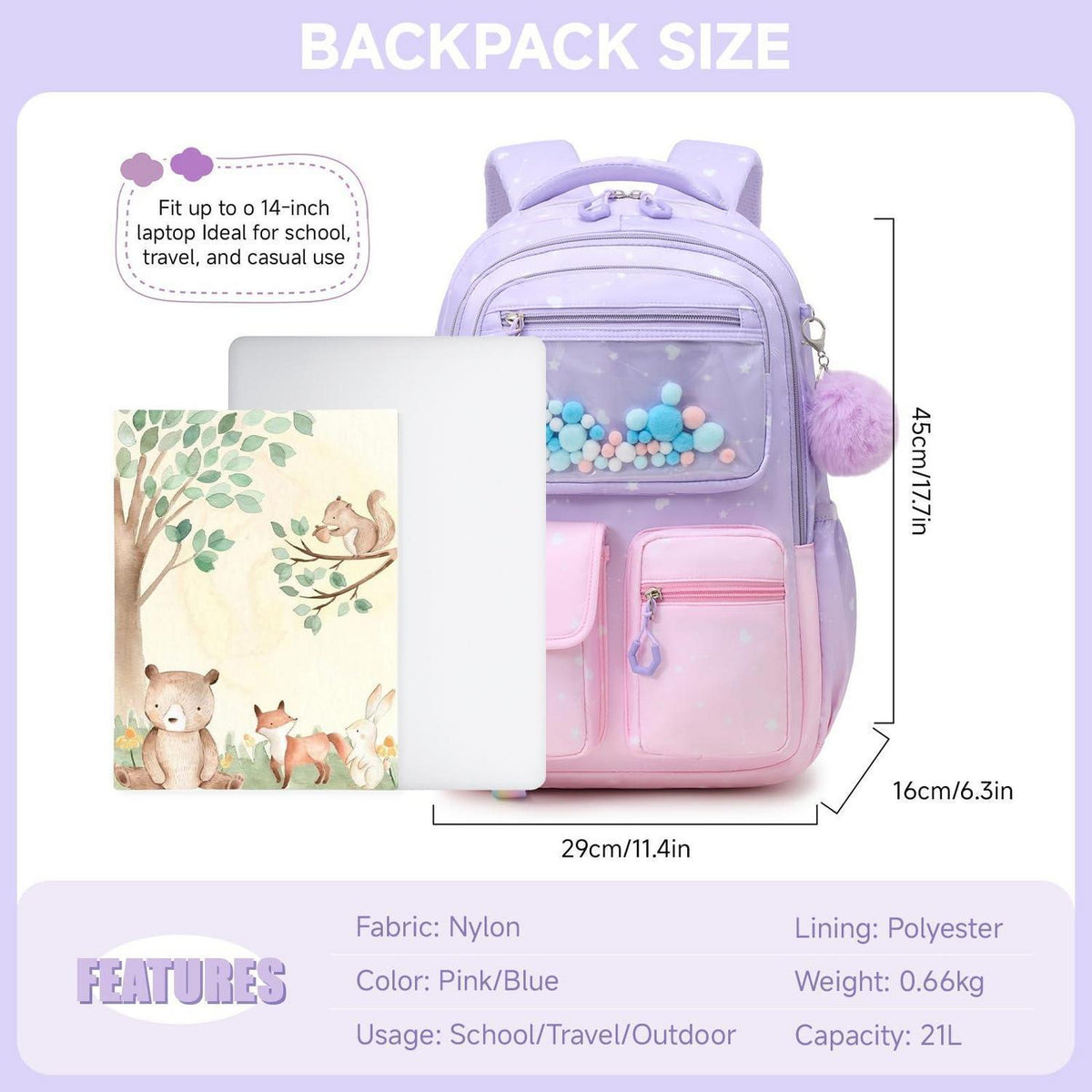 Schulrucksack Mädchen 1.-6. Klasse Rosa-Violett – Leicht & Ergonomisch