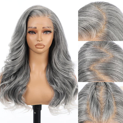 Graue 22 Zoll Body Wave Lace Front Perücke mit HD Lace