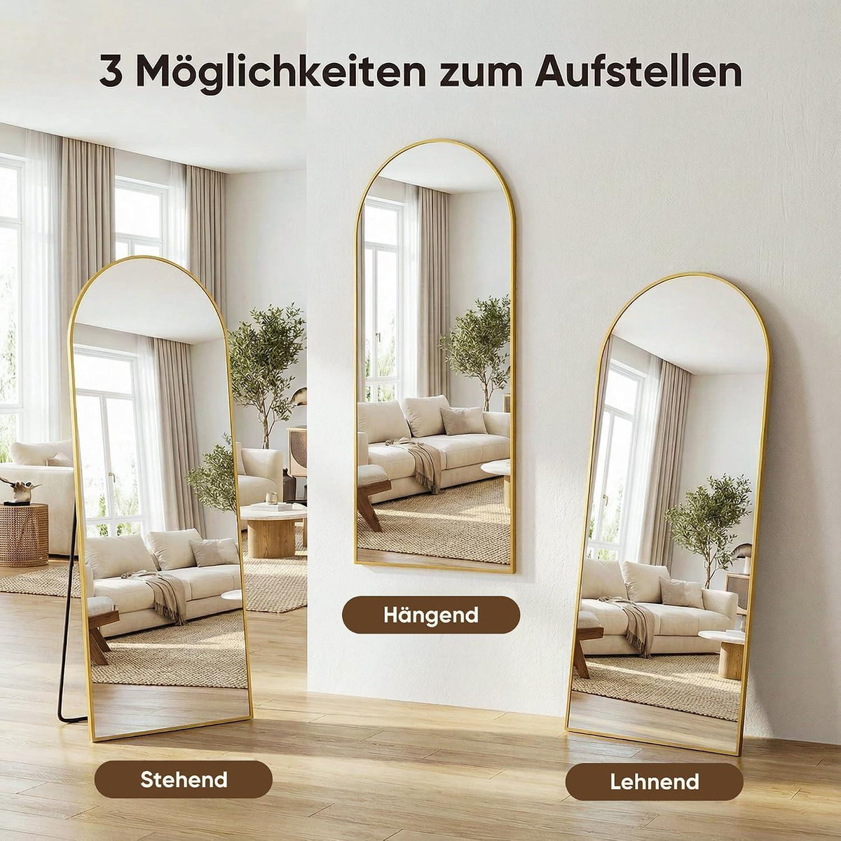 Ganzkörperspiegel gebogen, 180x68cm, Standspiegel Gold