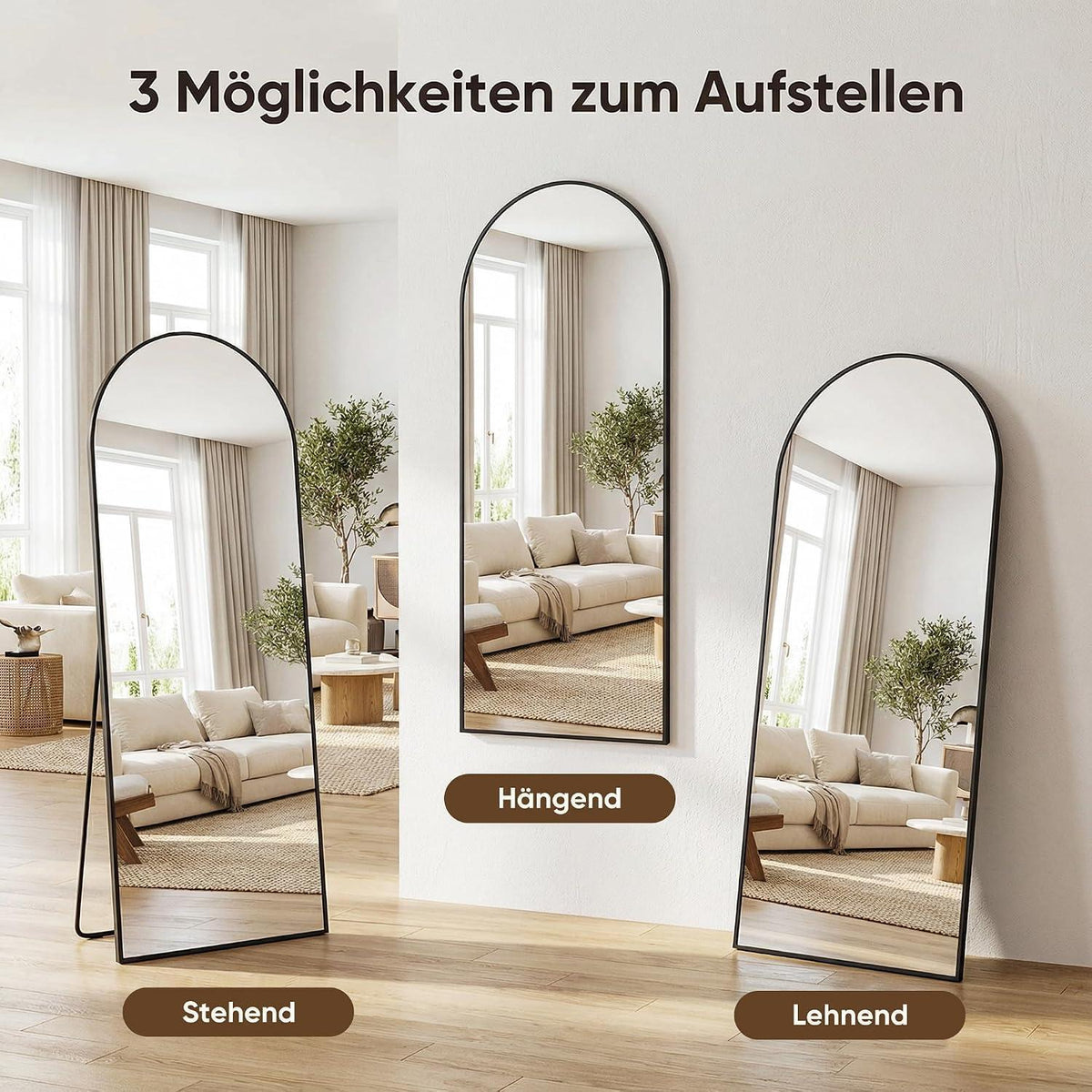 Ganzkörperspiegel gebogen, 180x82cm, Standspiegel Schwarz