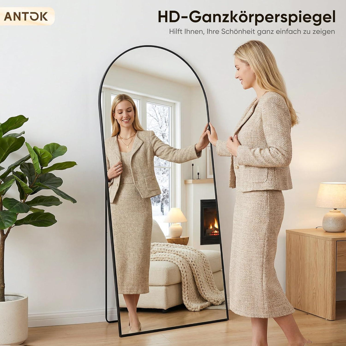 Ganzkörperspiegel gebogen, 206x105cm, Standspiegel Schwarz