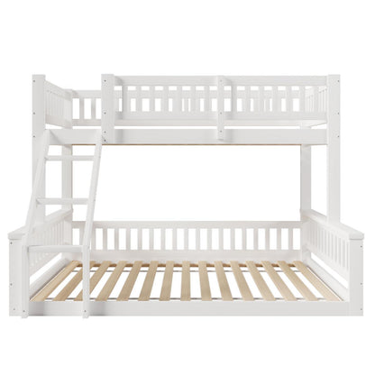 Oxtao Etagenbett 140x200 cm Hochbett mit Leiter und Rausfallschutz für 3 Kinder, Weiß, ohne Matratze