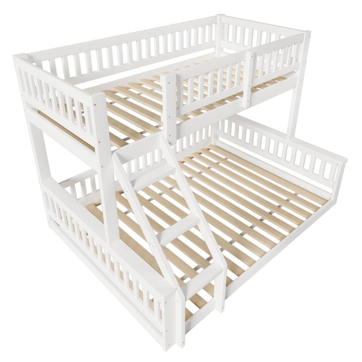 Oxtao Etagenbett 140x200 cm Hochbett mit Leiter und Rausfallschutz für 3 Kinder, Weiß, ohne Matratze