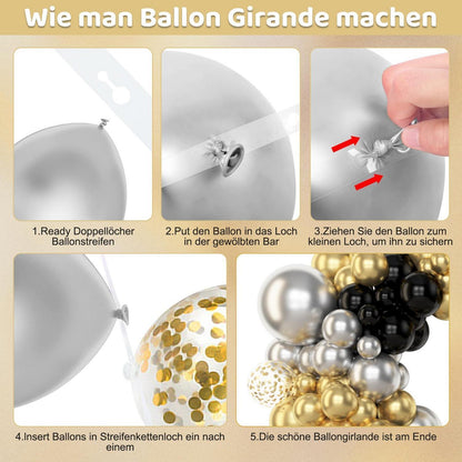 Schwarz Gold Ballons Girlande Set für Party & Deko
