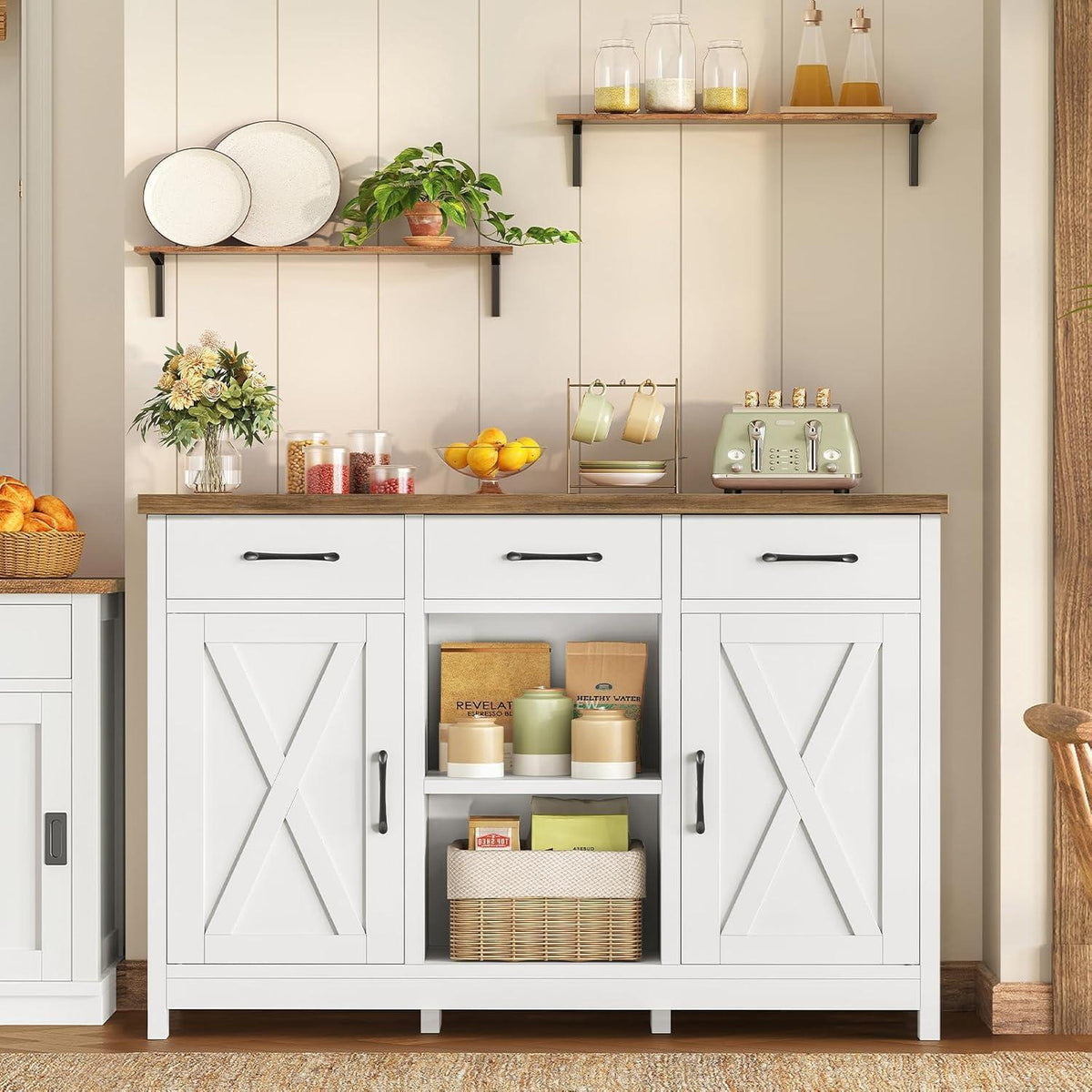 Sideboard mit Schubladen & Regalen – Weiß 90x30x80cm