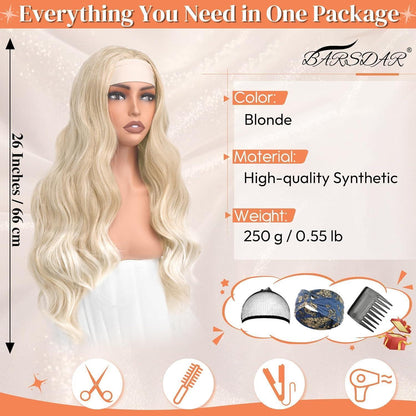 Blond gewellte Stirnband Perücke 66cm – Natürlicher Look