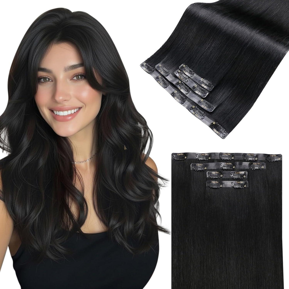 Echthaar Clip-in Extension Schwarz – 45cm, 90g