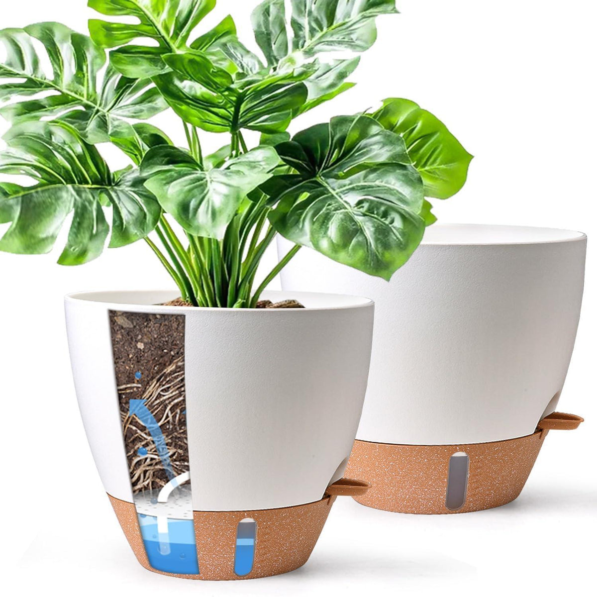 Selbstbewässernder Blumentopf 2er Set 25cm – Weiß