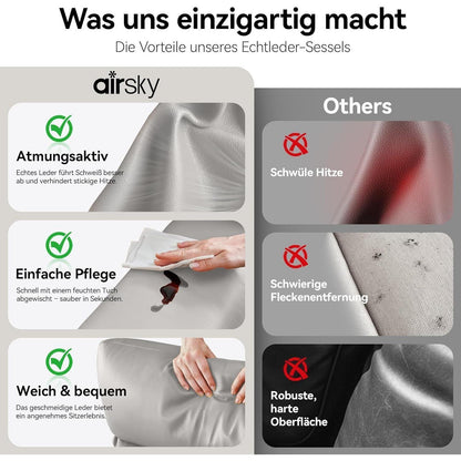 Echtleder Relaxsessel mit Liegefunktion – Komfortabler Fernsehsessel Grau