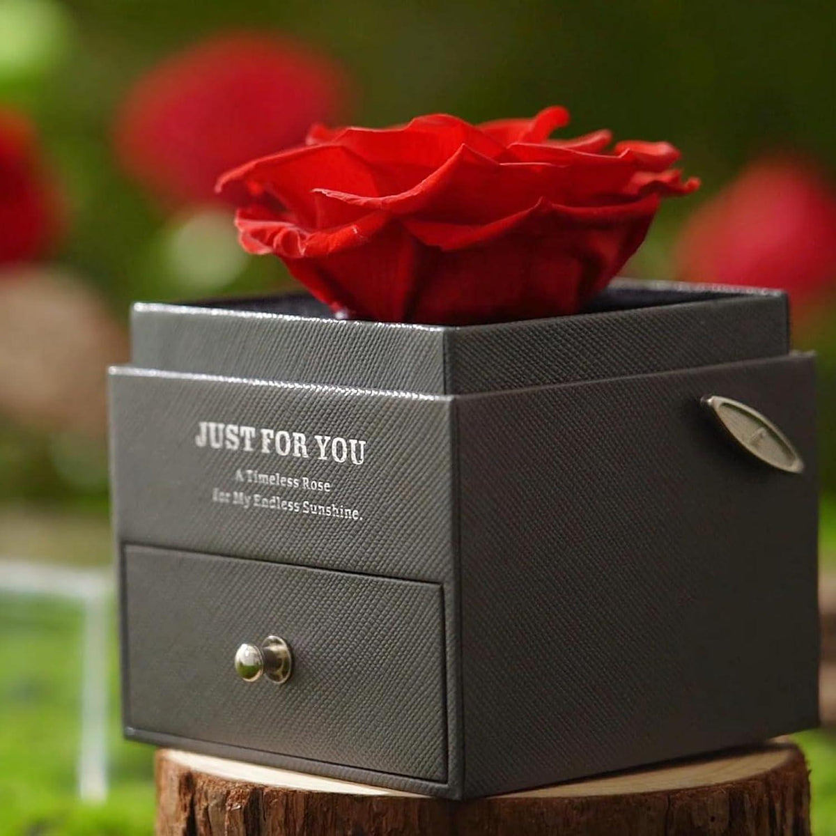 Ewige Rose Geschenkset mit Spieluhr & Kleeblatt Halskette Silber