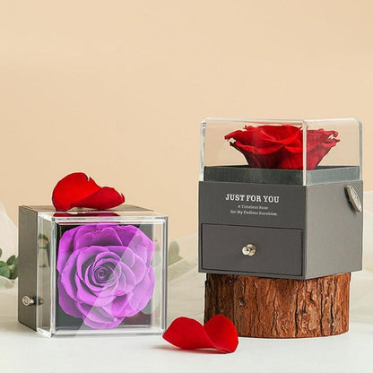 Ewige Rose Geschenkset mit Spieluhr & Kleeblatt Halskette Silber