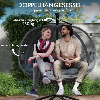 Hängesessel 2 Personen mit Gestell & Kissen – Grau