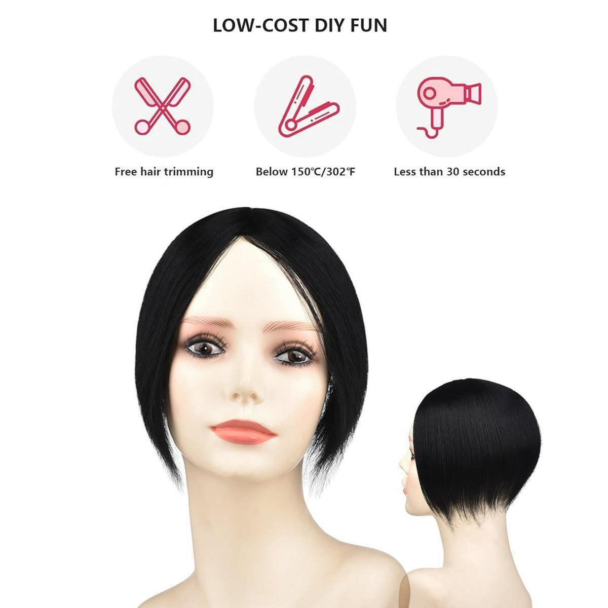 Haar Topper mit 3 Clips – Naturschwarz, 25cm für mehr Volumen