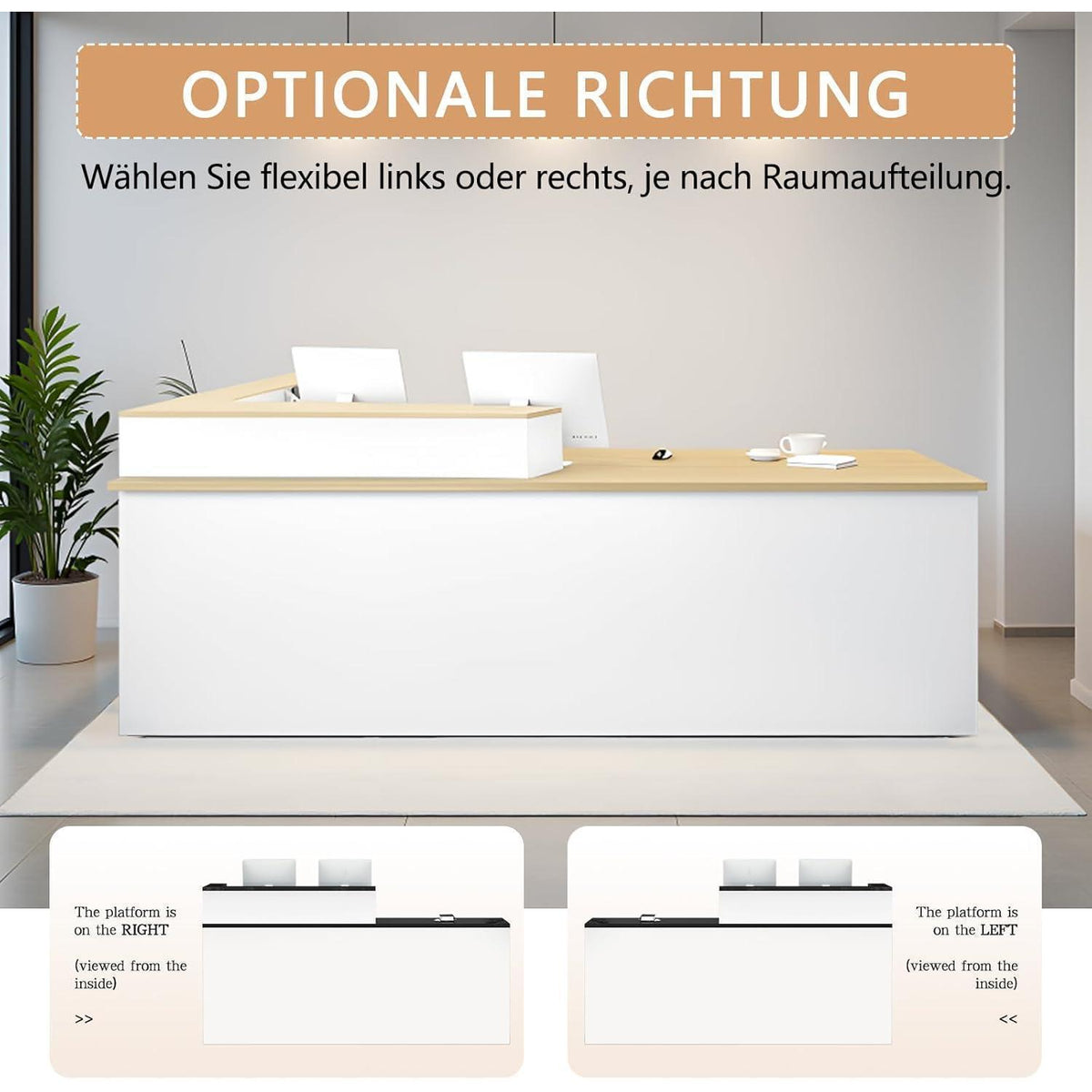 Moderne Empfangstheke | Rezeptionstresen Weiß 140x60x100cm