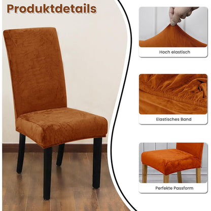 Samt Stuhlhussen 4er Set – Orange, Stretch & Waschbar