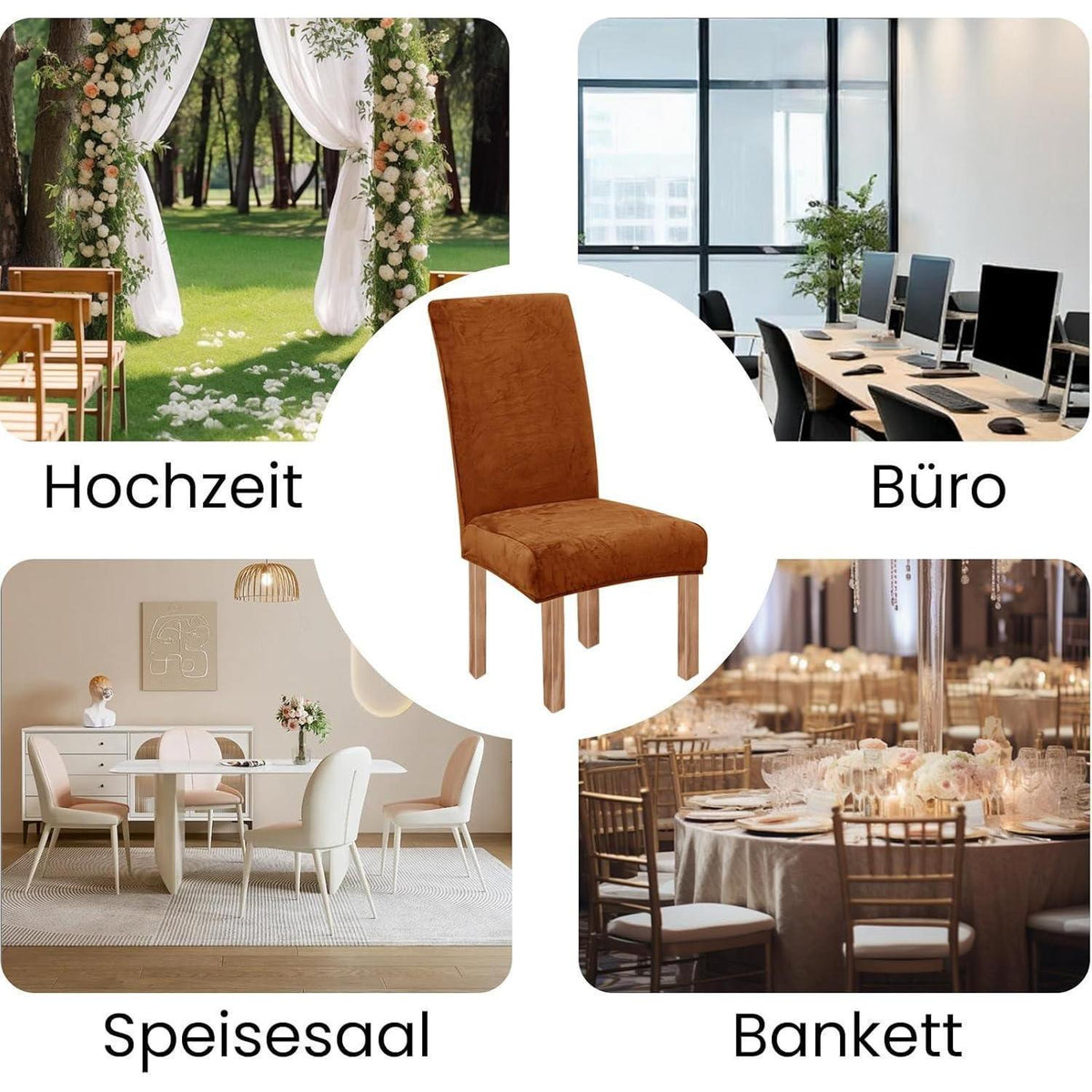 Samt Stuhlhussen 4er Set – Orange, Stretch & Waschbar