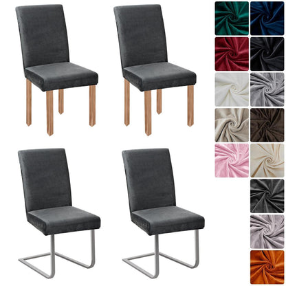 Samt Stuhlhussen 4er Set - Dunkelgrau, Stretch & Waschbar
